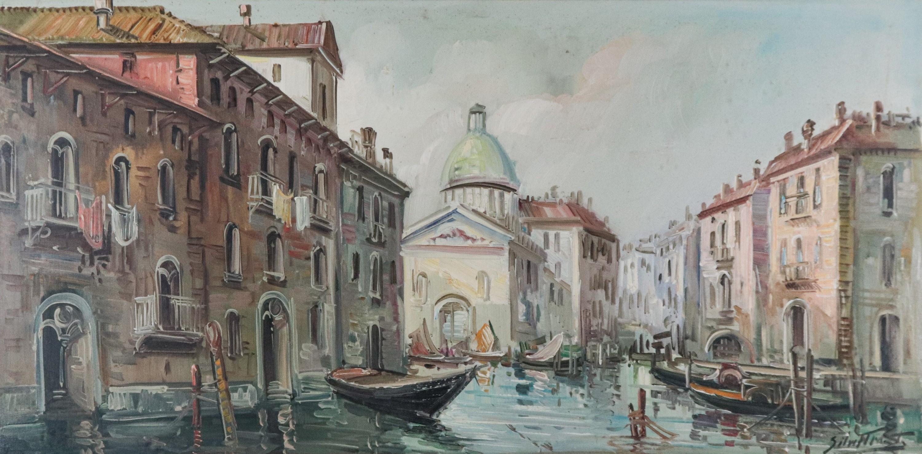 Firmato. "Veduta di Venezia con la Chiesa della Salute"