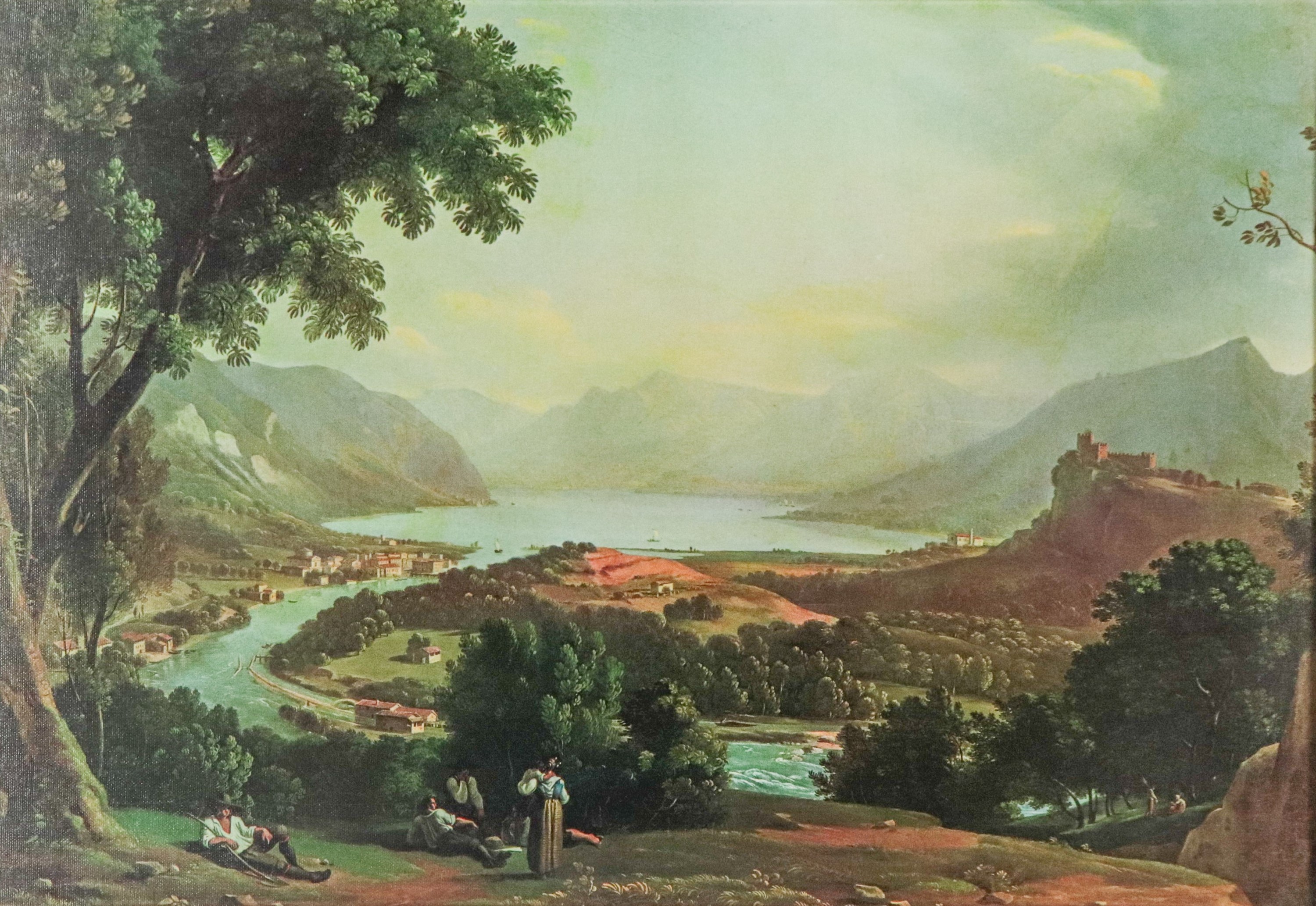 "Paesaggio con fiume, lago e contadini"