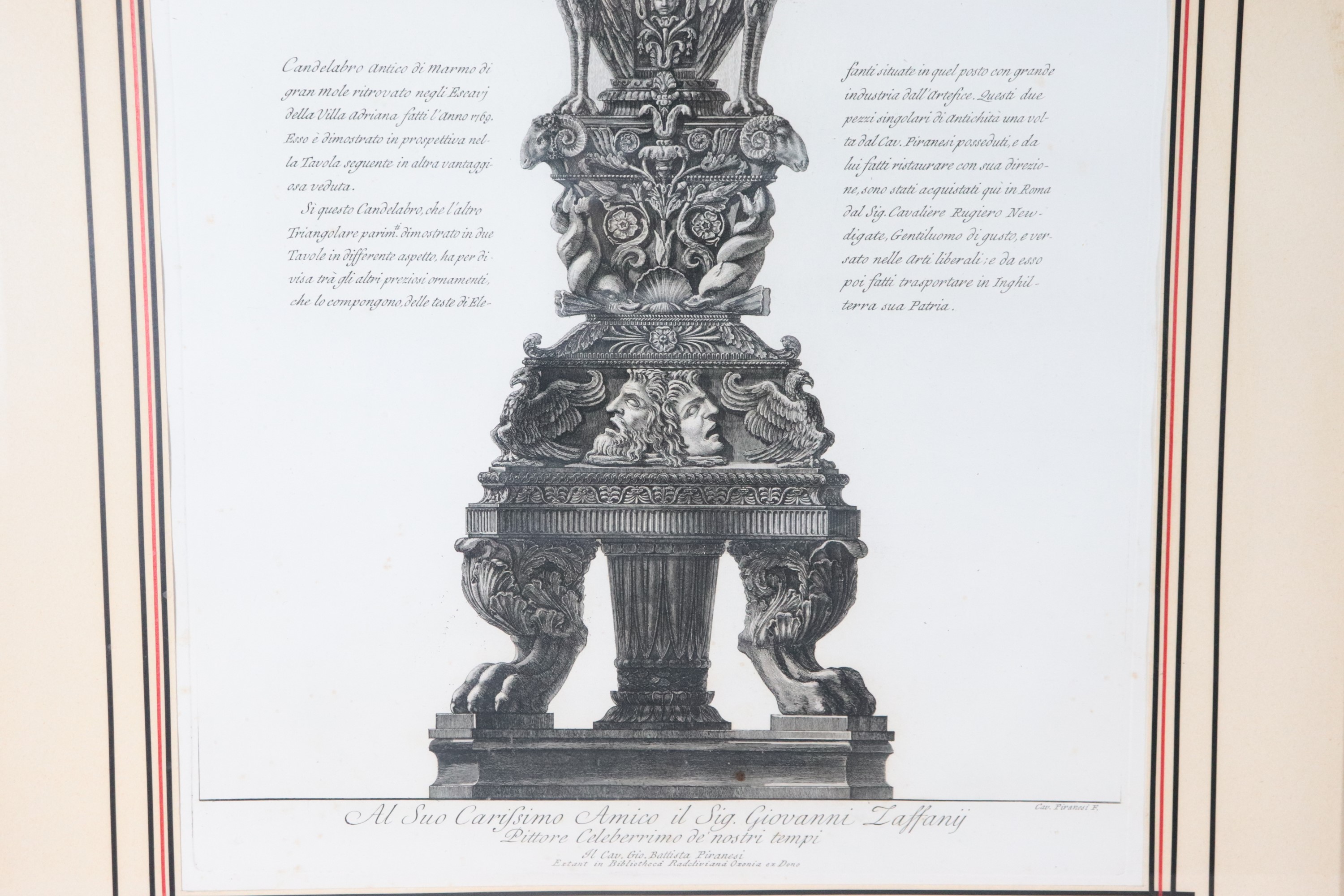 "Candelabri antichi di marmo di gran mole ritrovati negli scavi della Villa Adriana nell'Anno 176...
