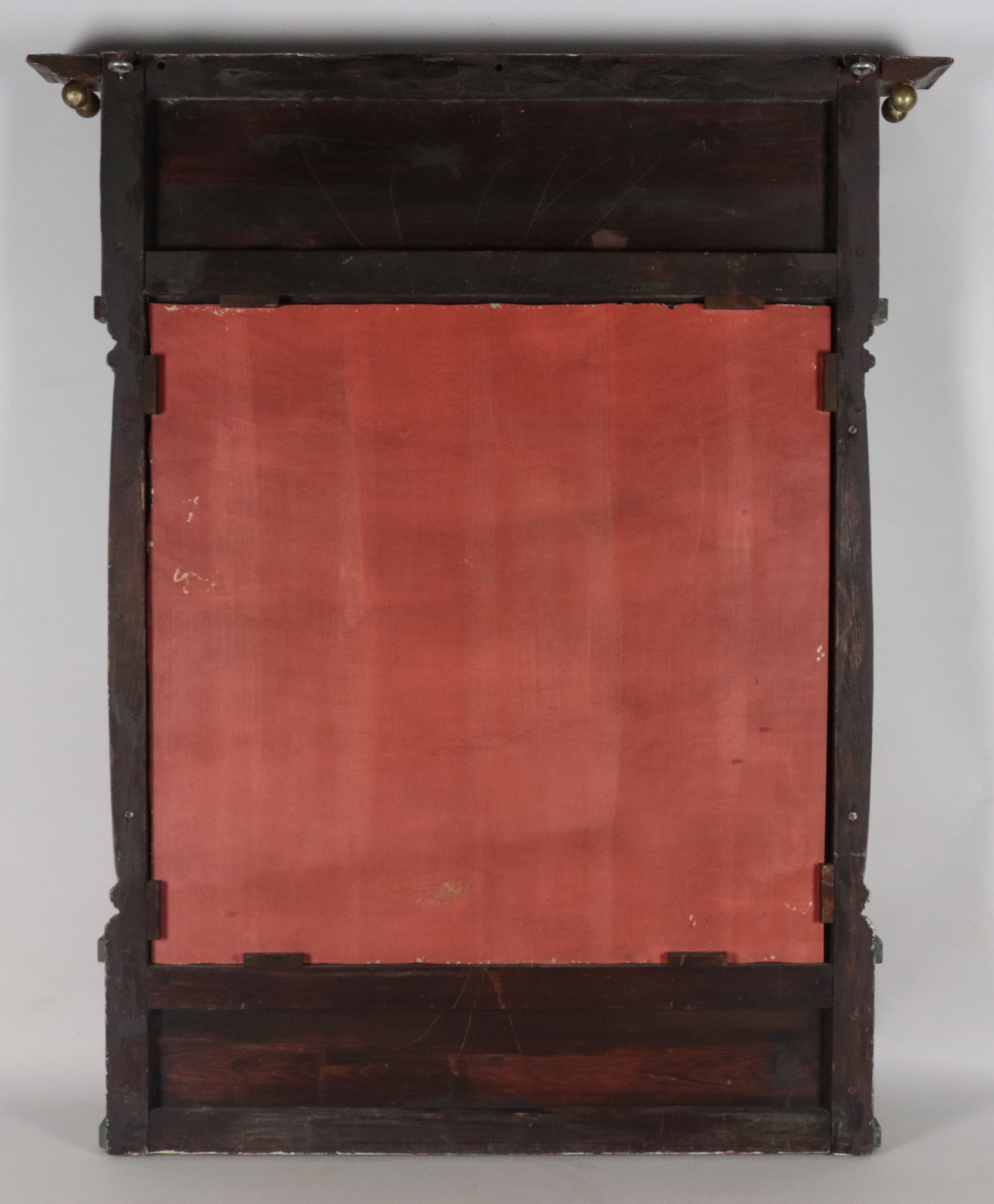Specchiera romana di linea Impero, in legno laccato celeste con ghirlande e colonne in legno dora...