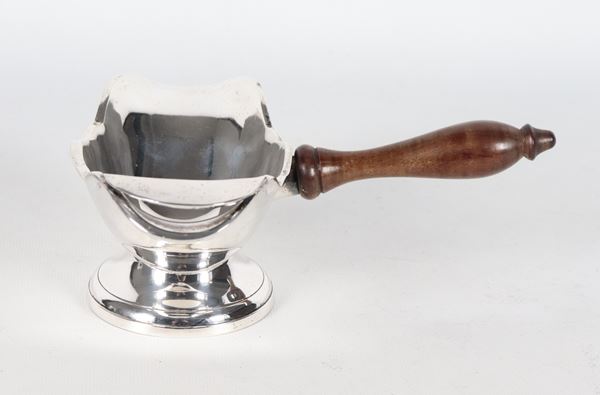 English Sheffield gravy boat, oval shaped with wooden handle