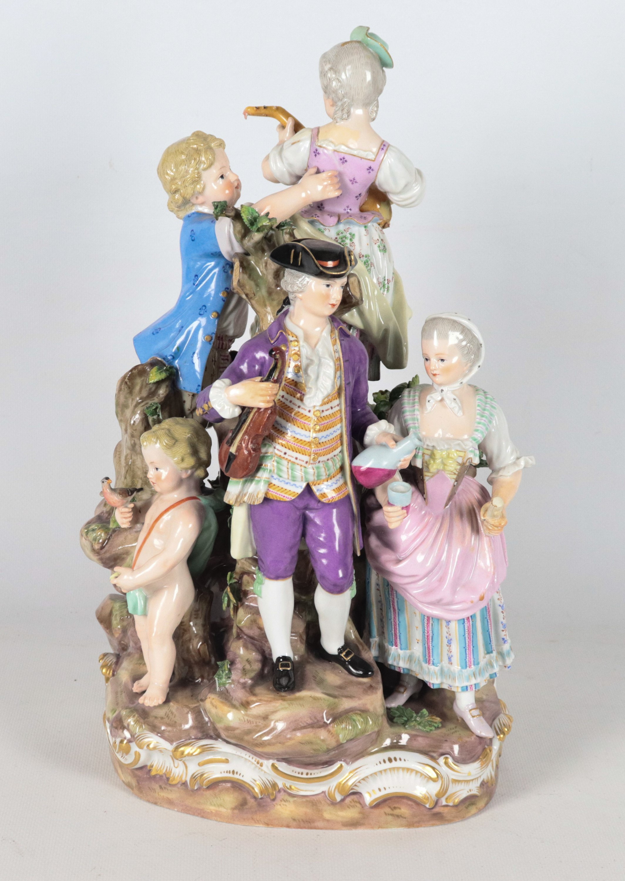 "Festa campestre", antico grande gruppo in porcellana policroma di Meissen