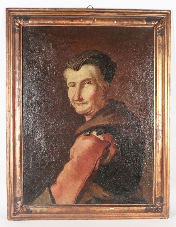 Giacomo Francesco Cipper detto il Todeschini - Workshop of. "Portrait of an Old Peasant Woman with Earrings"