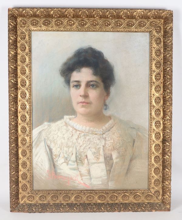 Federico Bernagozzi - Signed. "Portrait of a Young Noblewoman"