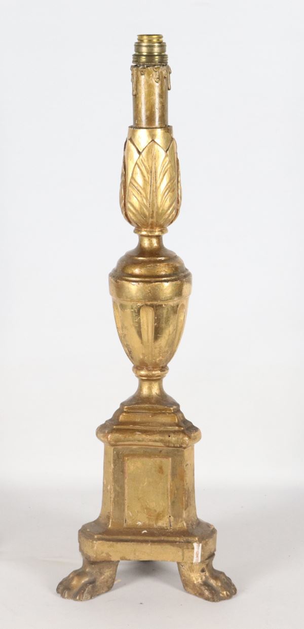 Antique gilded and carved wooden torch holder