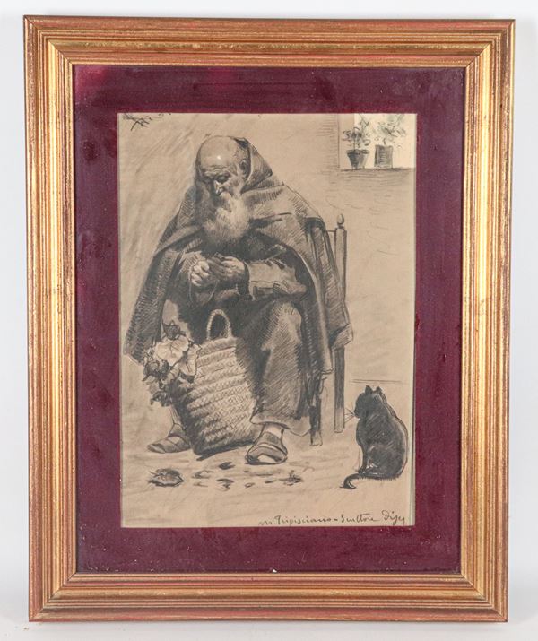 Michele Tripisciano - Signed. "Old beggar with kitten."