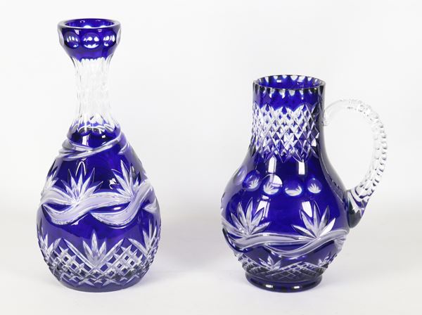 Bohemian Cobalt Blue Etched Crystal Lot (2 pcs)