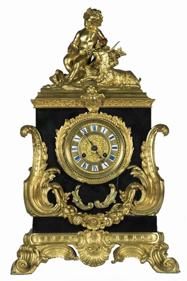 French clock in black Belgian marble