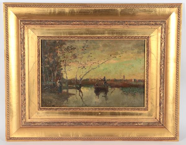 Beppe Ciardi - Signed. "Landscape with Marsh and Hunter"
