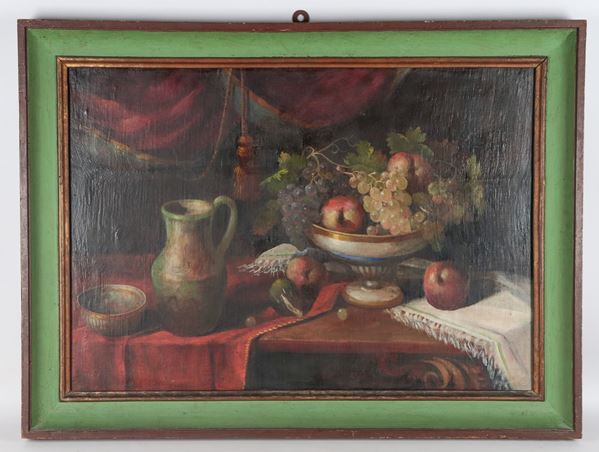 Pittore Italiano XIX Secolo - "Still Life of Fruit and Crockery"