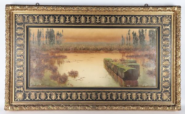 Enrique Serra Y Auqué - Signed and dated Rome 1897. "Glimpse of the Pontine Marshes"