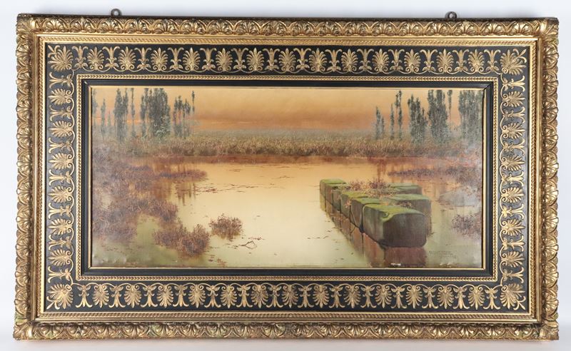 Firmato e datato Roma 1897. "Scorcio delle Paludi Pontine"