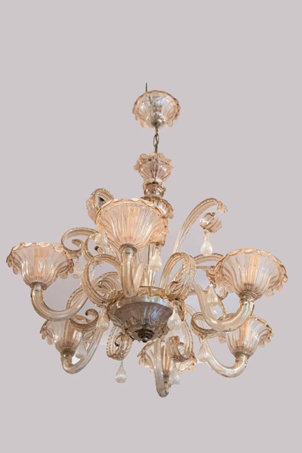 Murano blown glass chandelier  - Auction Fine Art Legacy of Prestigious Noble Roman Villino and Private Collections - Gelardini Aste Casa d'Aste Roma
