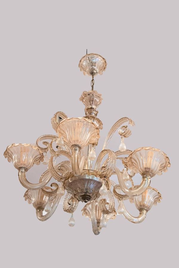 Lampadario in vetro soffiato di Murano  - Asta Fine Art da Eredità di Prestigioso Villino Nobiliare Romano e Collezioni Private - Gelardini Aste Casa d'Aste Roma