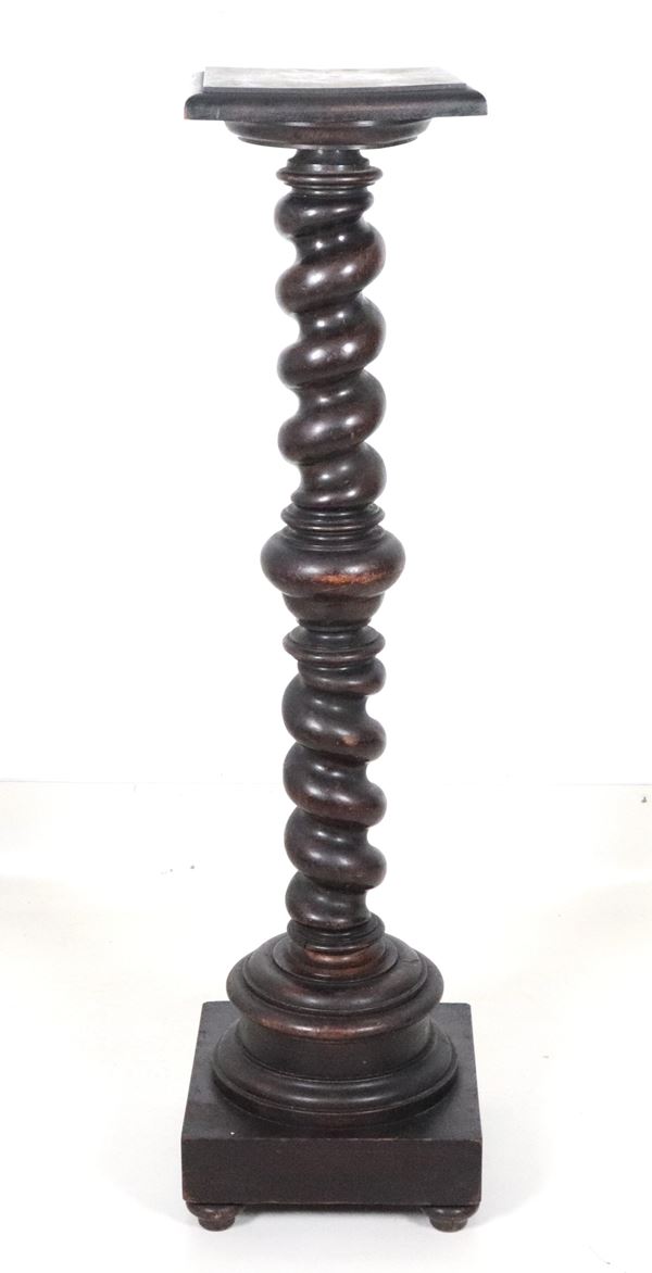 Spiral-turned wooden column, square base