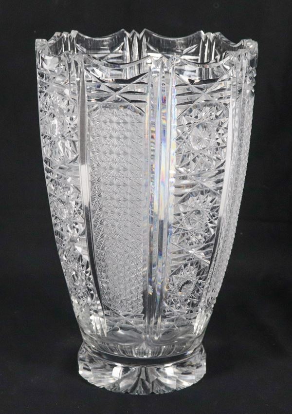 Bohemian crystal vase, worked and engraved