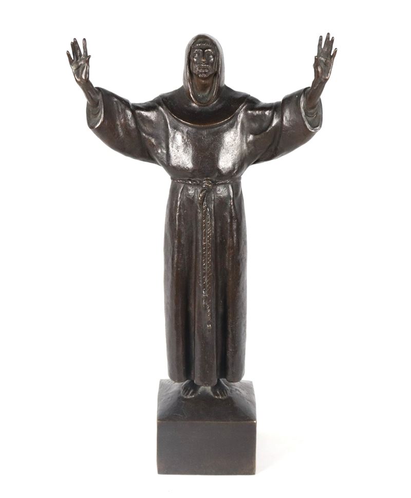 Firmata. "San Francesco d'Assisi", scultura in bronzo