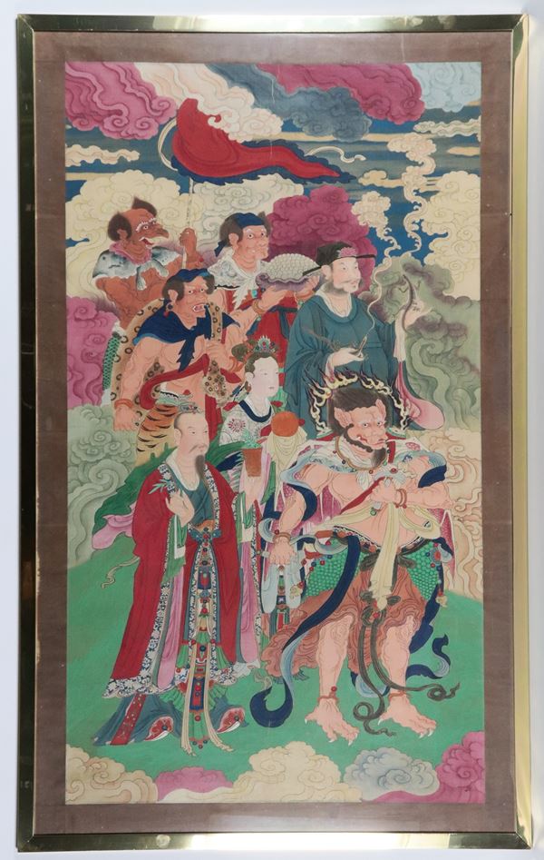 "Investiture of the Gods of the Chinese Buddhist Pantheon", a large ancient Chinese painting on natural-colored paper