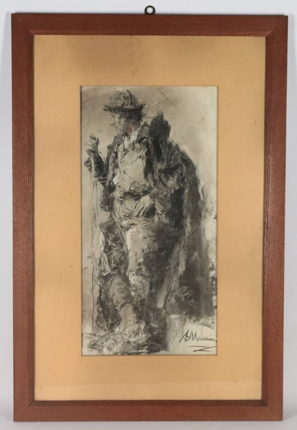 Antonio Mancini - Signed. "Shepherd"