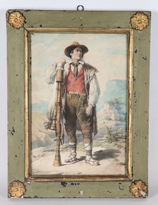 Enrico Gamba - Signed. "Bagpiper"