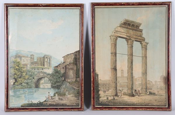 Franz Kaisermann - Signed. "The Roman Forum" and "The Temple of Vesta at Tivoli"