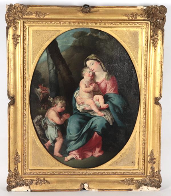 Scuola Napoletana XVIII Secolo - "Madonna and Child with the Infant Saint John"