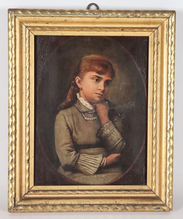 Scuola Lombarda XIX Secolo - "Portrait of a Girl with Pearls"