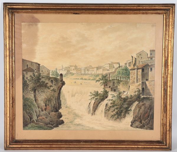 "The Tivoli Waterfalls with the Villa of Maecenas"