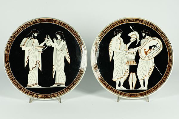 Pair of &quot;Dionysus and Demeter&quot; and &quot;Achilles and Neoptolemus&quot; wall plates