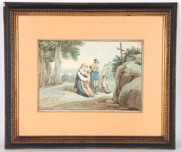 Bartolomeo Pinelli - Signed and dated 1818. "Ciociara woman weeping before her husband's tomb."