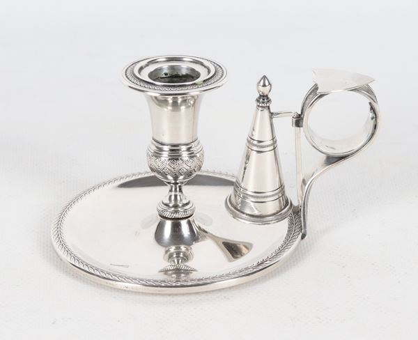 Chiseled and embossed silver candlestick with Empire motifs, 200g
