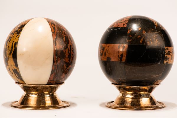 Pair of spheres in various marbles  - Auction Online Timed Auction - Gelardini Aste Casa d'Aste Roma