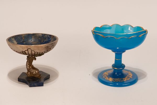 Due Coppette in argento, lapislazzulo e opaline