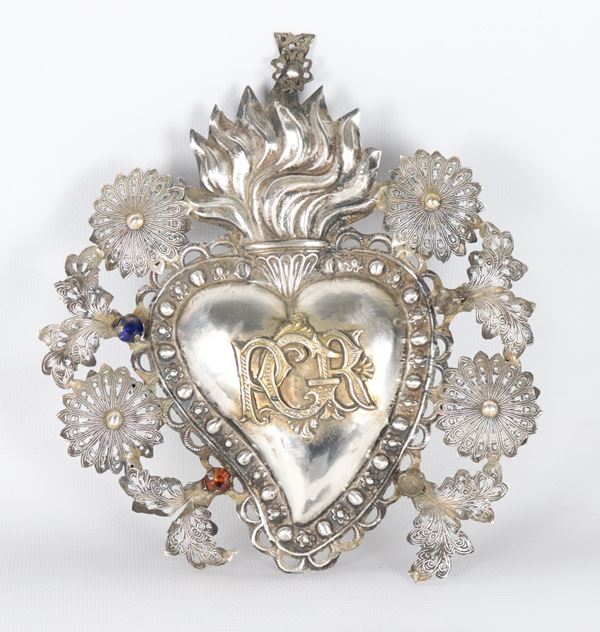 Ancient Neapolitan Ex Voto in embossed and chiseled silver metal