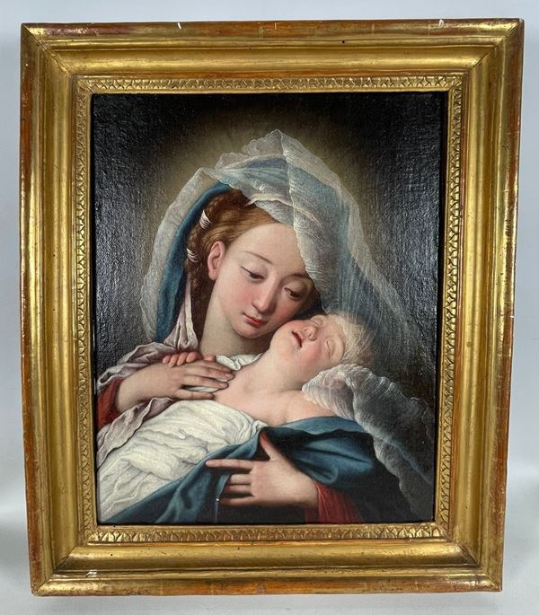 Scuola Romana Fine XVII Secolo - "Madonna with Sleeping Child"