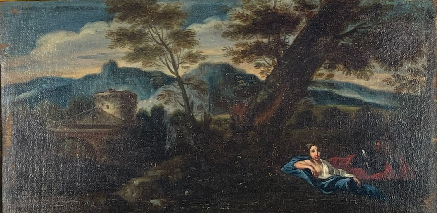 "Paesaggio con Venere e Marte, torre e ponte"