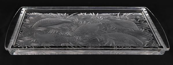 "Perdrix", vassoio rettangolare in cristallo Lalique