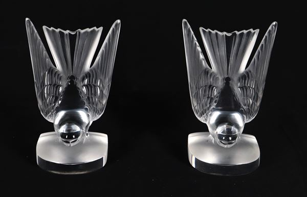 "Deux hirondelles", coppia di fermalibri in cristallo Lalique