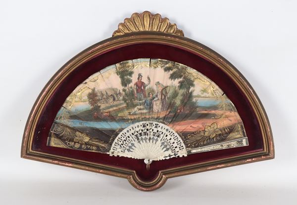 Antico ventaglio decorato con scena galante  