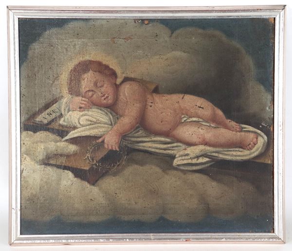 Scuola Napoletana Inizio XIX Secolo - "Gesù Bambino dormiente con i simboli della Passione"