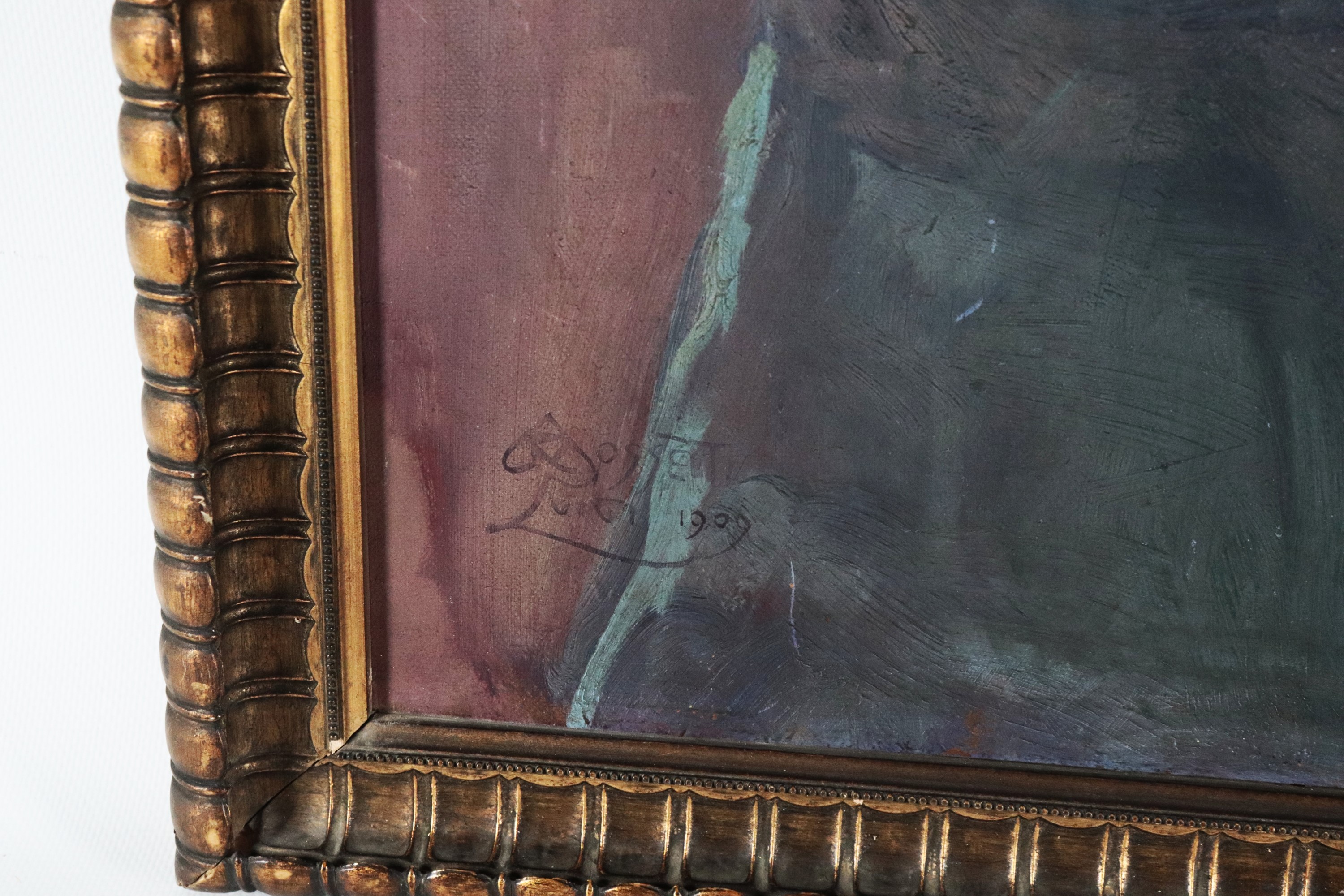 Firmato e datato 1909. "Ragazza al pianoforte"