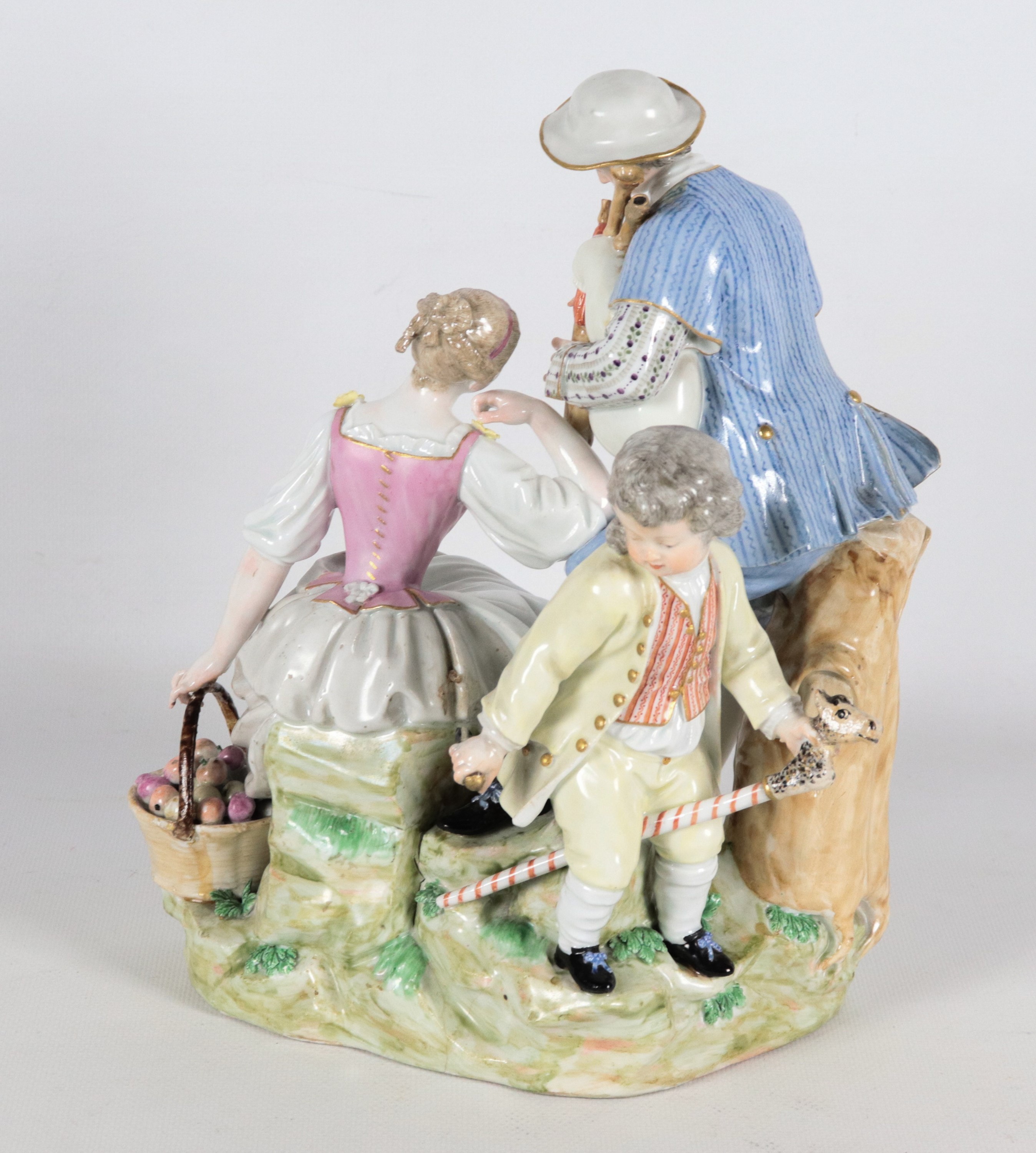 "Scena allegorica pastorale", antico gruppo in porcellana policroma Meissen, Periodo Marcolini