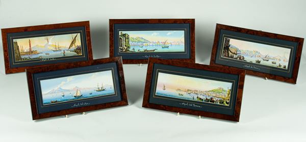 9 Stampe colorate &quot;Vedute di Napoli&quot;