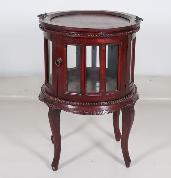 Tavolinetto tondo porta liquori in mogano di gusto Liberty 