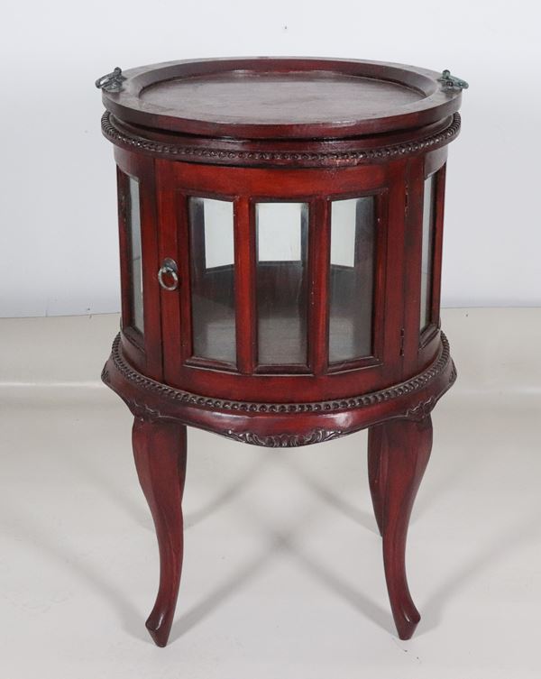 Tavolinetto tondo porta liquori in mogano di gusto Liberty