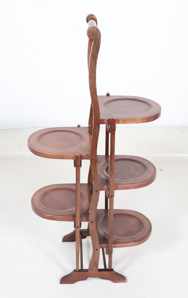 Servomuto inglese in mogano a cinque pianetti intarsiati a filettature