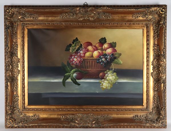 Scuola Italiana XX Secolo - "Natura morta con cesto di frutta"