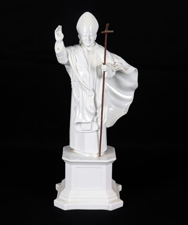 "Papa Giovanni Paolo II", scultura in porcellana bianca Richard Ginori
