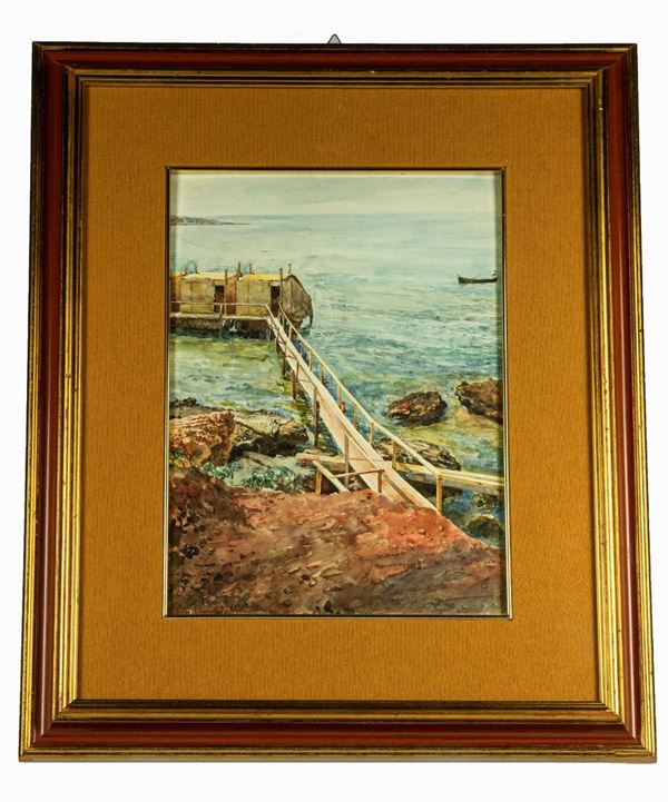 Scipione Vannutelli - &quot;Cliff in Santa Marinella&quot;. Signed.