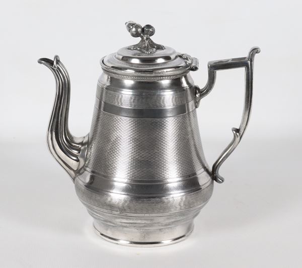 Antica caffettiera francese in metallo argentato guillochè